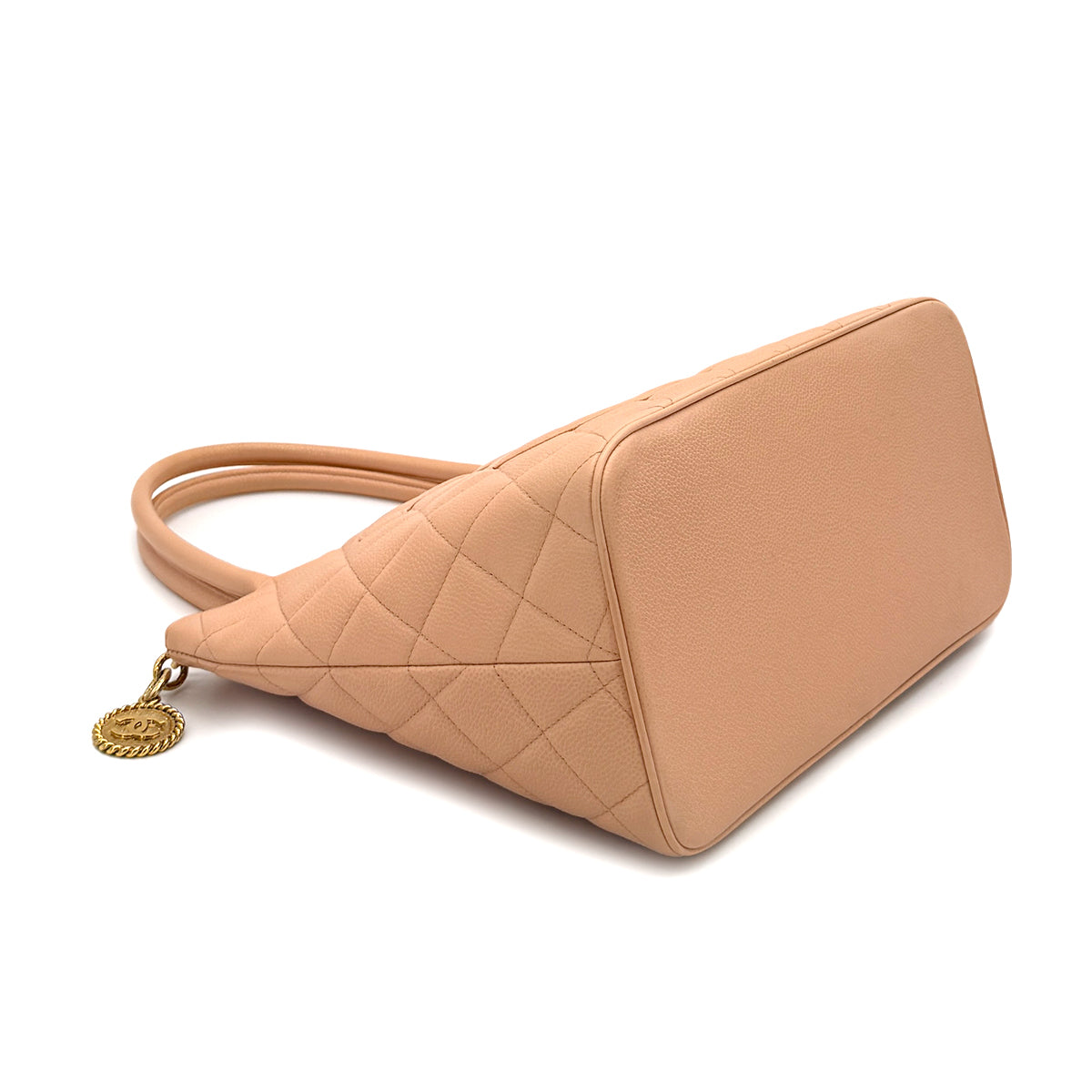 CHANEL VINTAGE MEDALLION TOTE BAG PINK BEIGE CAVIAR SKIN 90280510