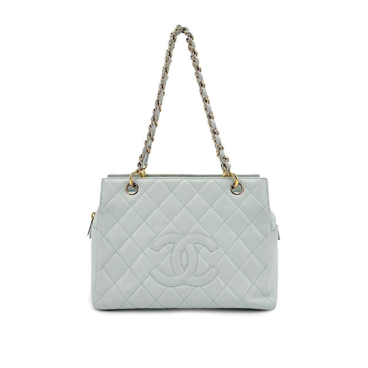 CHANEL VINTAGE PTT CHAIN TOTE BAG LIGHT BLUE CAVIAR SKI 90280511