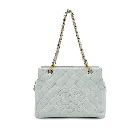 CHANEL VINTAGE PTT CHAIN TOTE BAG LIGHT BLUE CAVIAR SKI 90280511