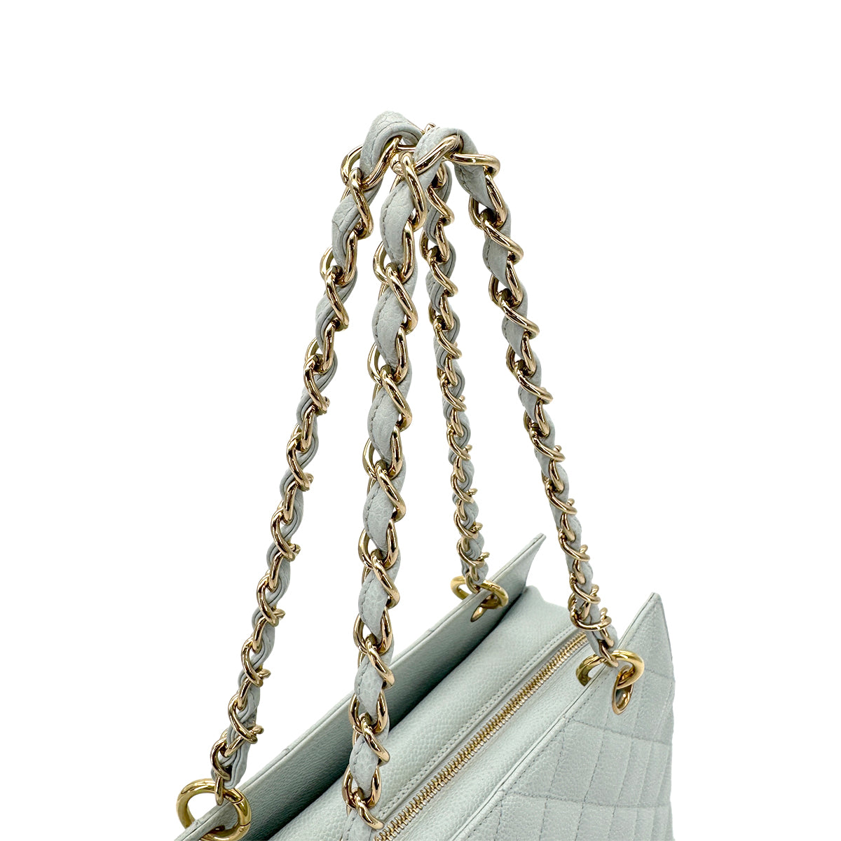 CHANEL VINTAGE PTT CHAIN TOTE BAG LIGHT BLUE CAVIAR SKI 90280511