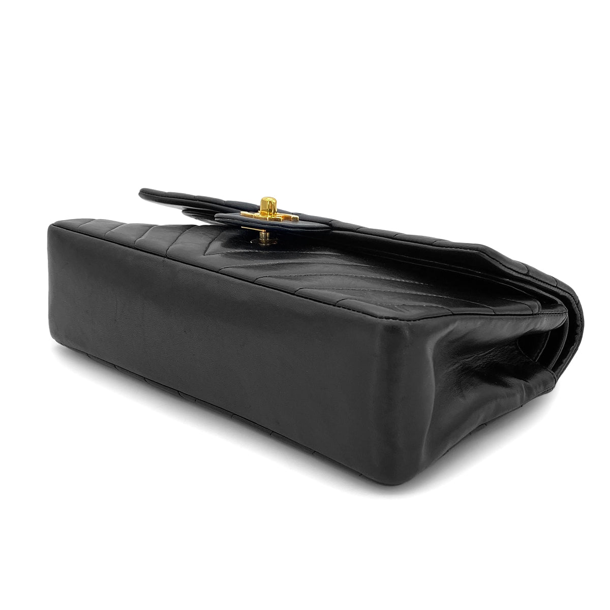 CHANEL VINTAGE CHEVRON CHAIN SHOULDER BAG BLACK LAMB SKIN 90280514