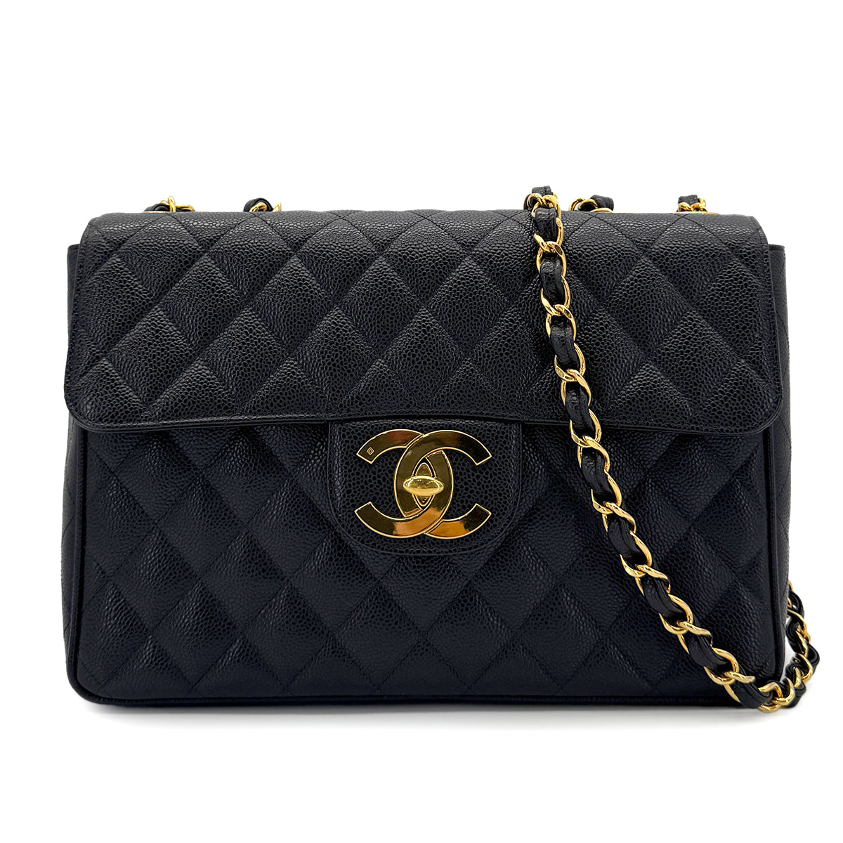 CHANEL VINTAGE JUMBO MATELASSE 30 CHAIN SHOULDER BAG BLACK CAVIAR SKIN 90280521