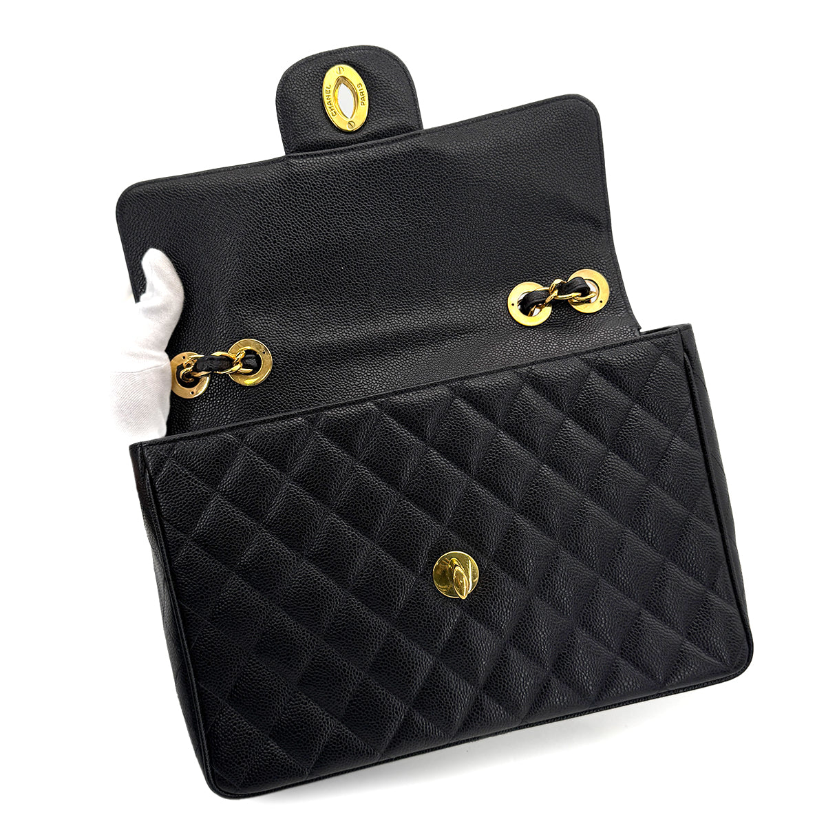 CHANEL VINTAGE JUMBO MATELASSE 30 CHAIN SHOULDER BAG BLACK CAVIAR SKIN 90280521