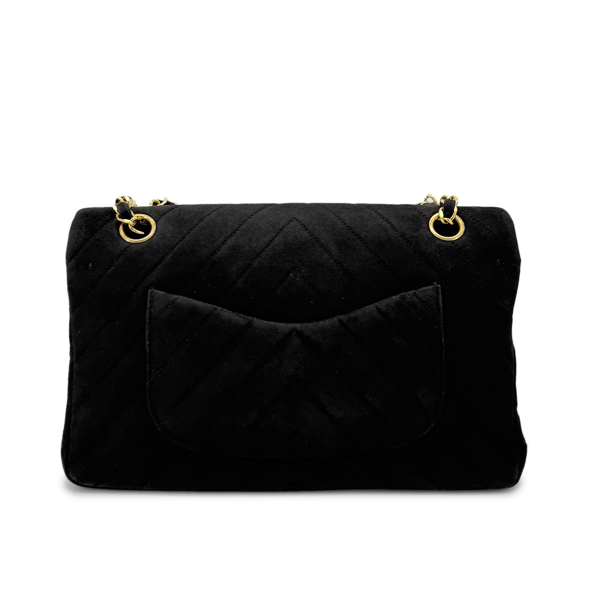 CHANEL VINTAGE CHEVRON V STITCH CHAIN SHUOLDER BAG BLACK SUEDE 90280522