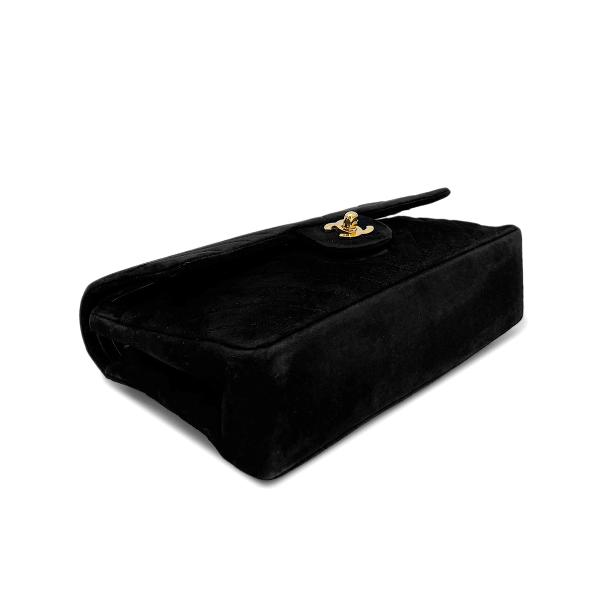 CHANEL VINTAGE CHEVRON V STITCH CHAIN SHUOLDER BAG BLACK SUEDE 90280522