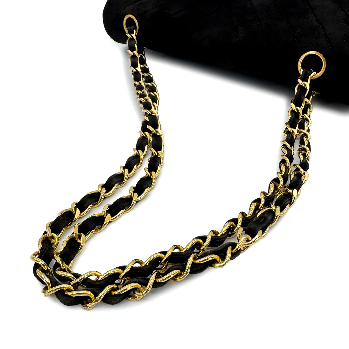 CHANEL VINTAGE CHEVRON V STITCH CHAIN SHUOLDER BAG BLACK SUEDE 90280522