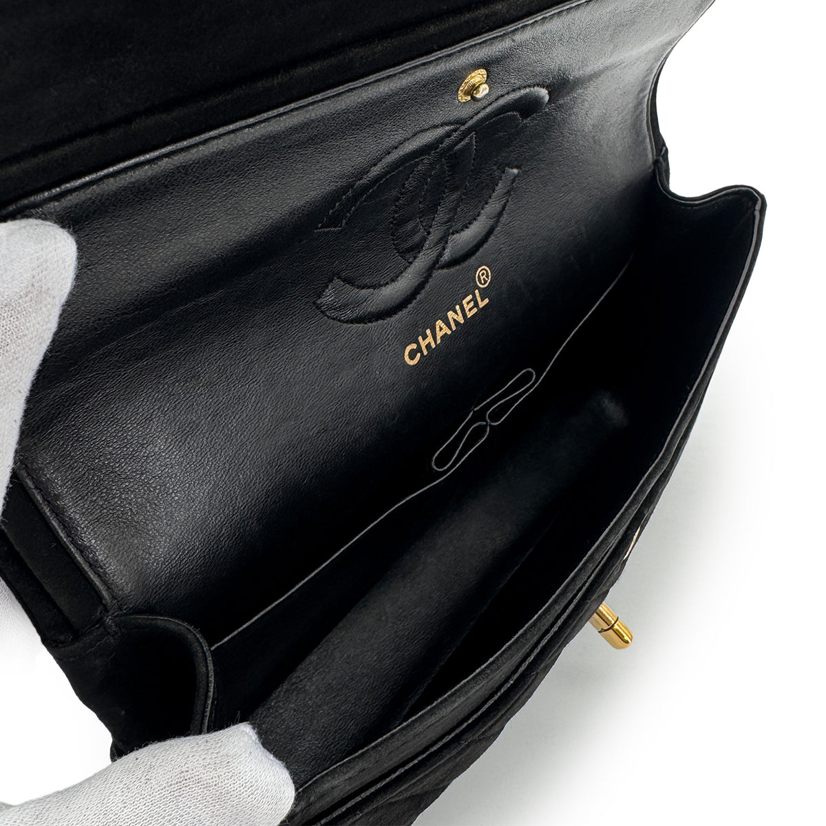 CHANEL VINTAGE CHEVRON V STITCH CHAIN SHUOLDER BAG BLACK SUEDE 90280522