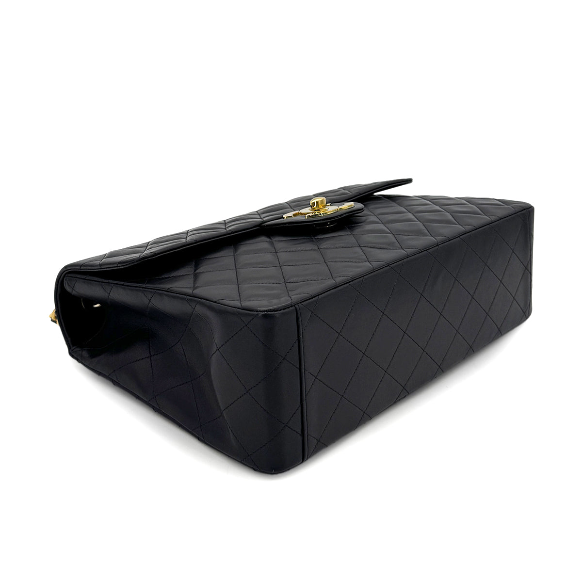 CHANEL VINTAGE MAXI MATELASSE 34 CHAIN SHOULDER BAG BLACK LAMB SKIN 90280523