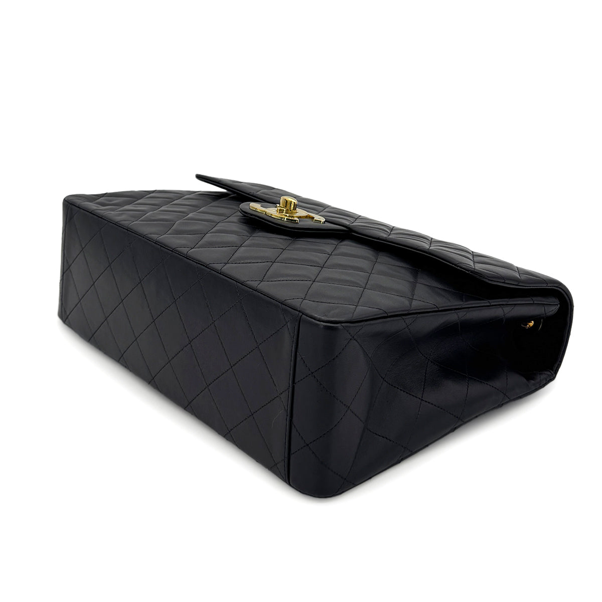 CHANEL VINTAGE MAXI MATELASSE 34 CHAIN SHOULDER BAG BLACK LAMB SKIN 90280523