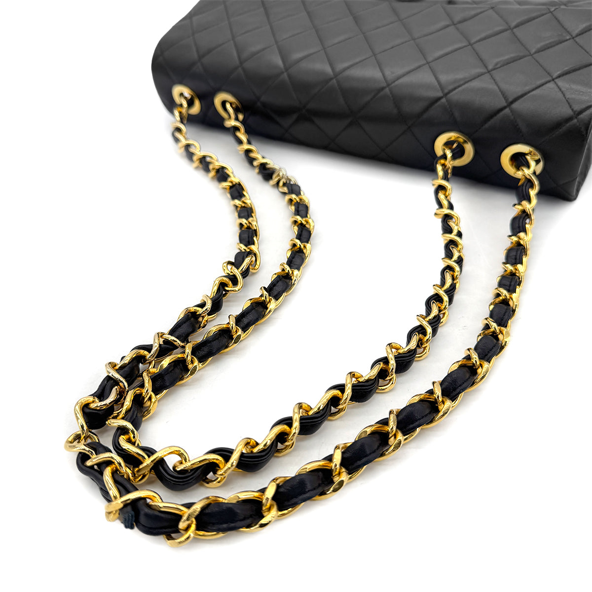 CHANEL VINTAGE MAXI MATELASSE 34 CHAIN SHOULDER BAG BLACK LAMB SKIN 90280523