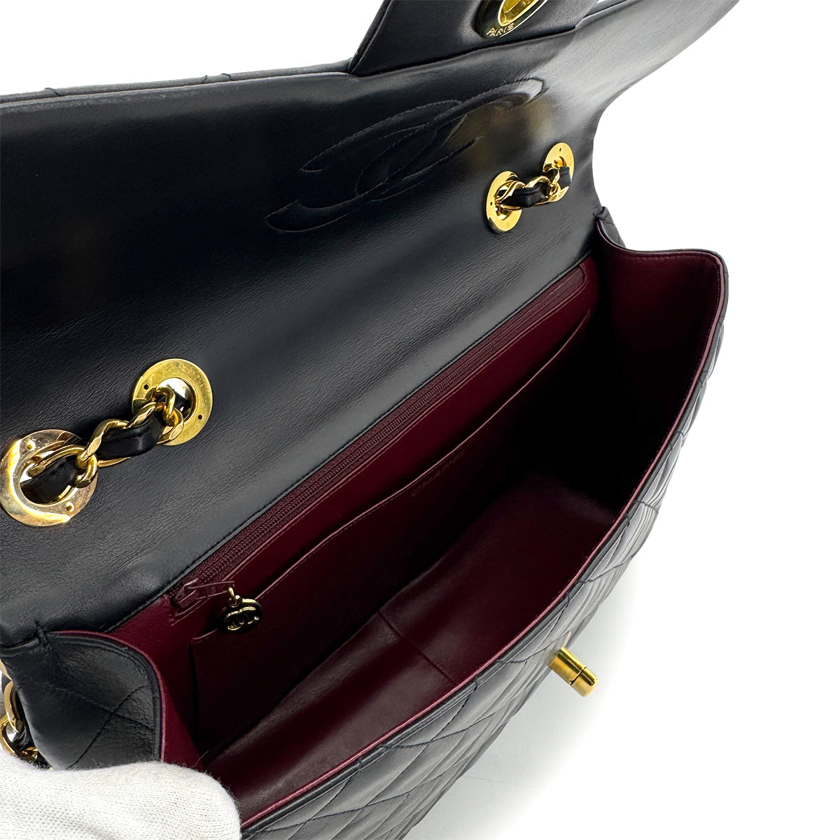 CHANEL VINTAGE MAXI MATELASSE 34 CHAIN SHOULDER BAG BLACK LAMB SKIN 90280523