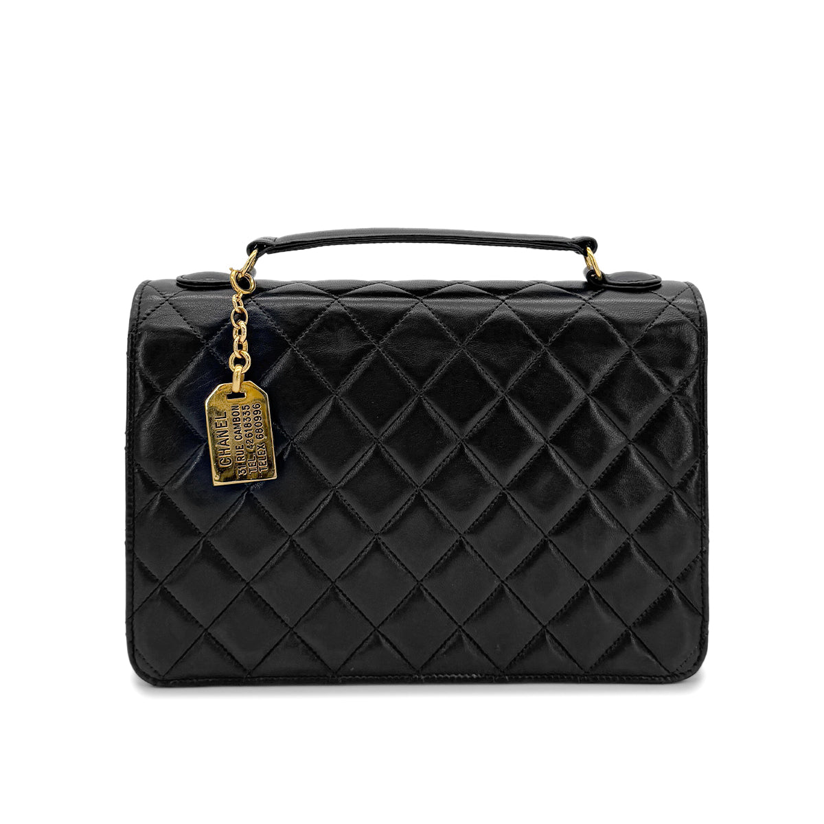 CHANEL VINTAGE DOUBLE TURN LOCK MATELASSE CHAIN SHOULDER HAND BAG BLACK LAMB SKIN 90280524