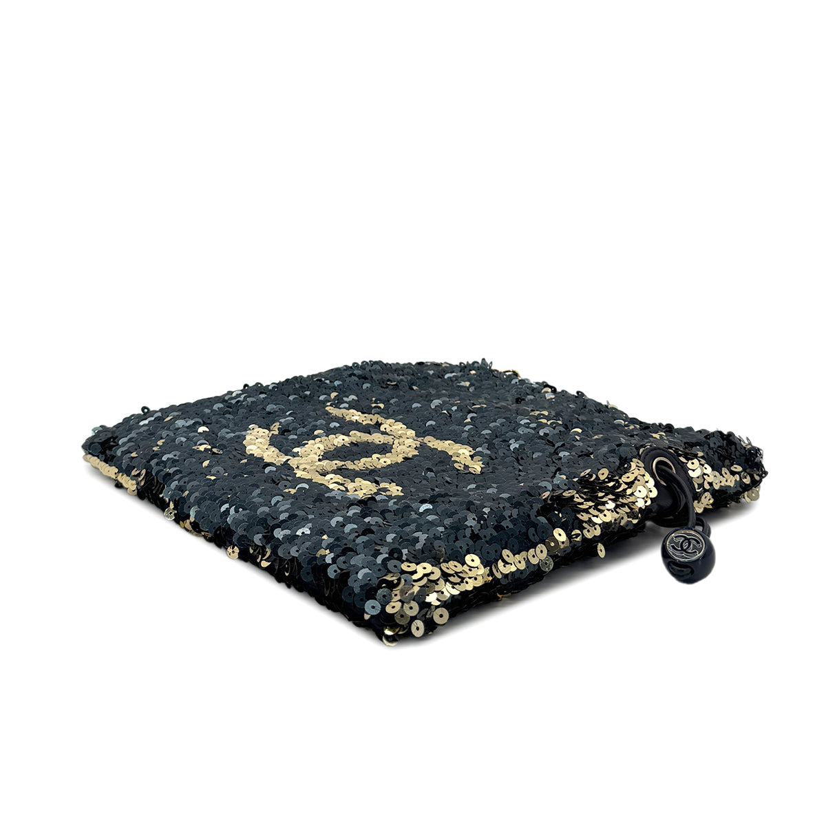 CHANEL VINTAGE COCOMARK CHAIN TOTE BAG BLACK GOLD SEQUINS 90280533