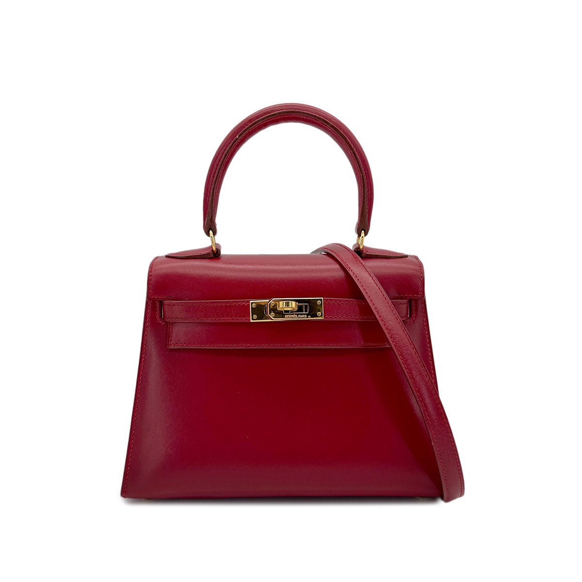 HERMES MINI KELLY 20 ROUGE VIF BOXCALF HAND SHOULDER BAG □A GHW 90280596