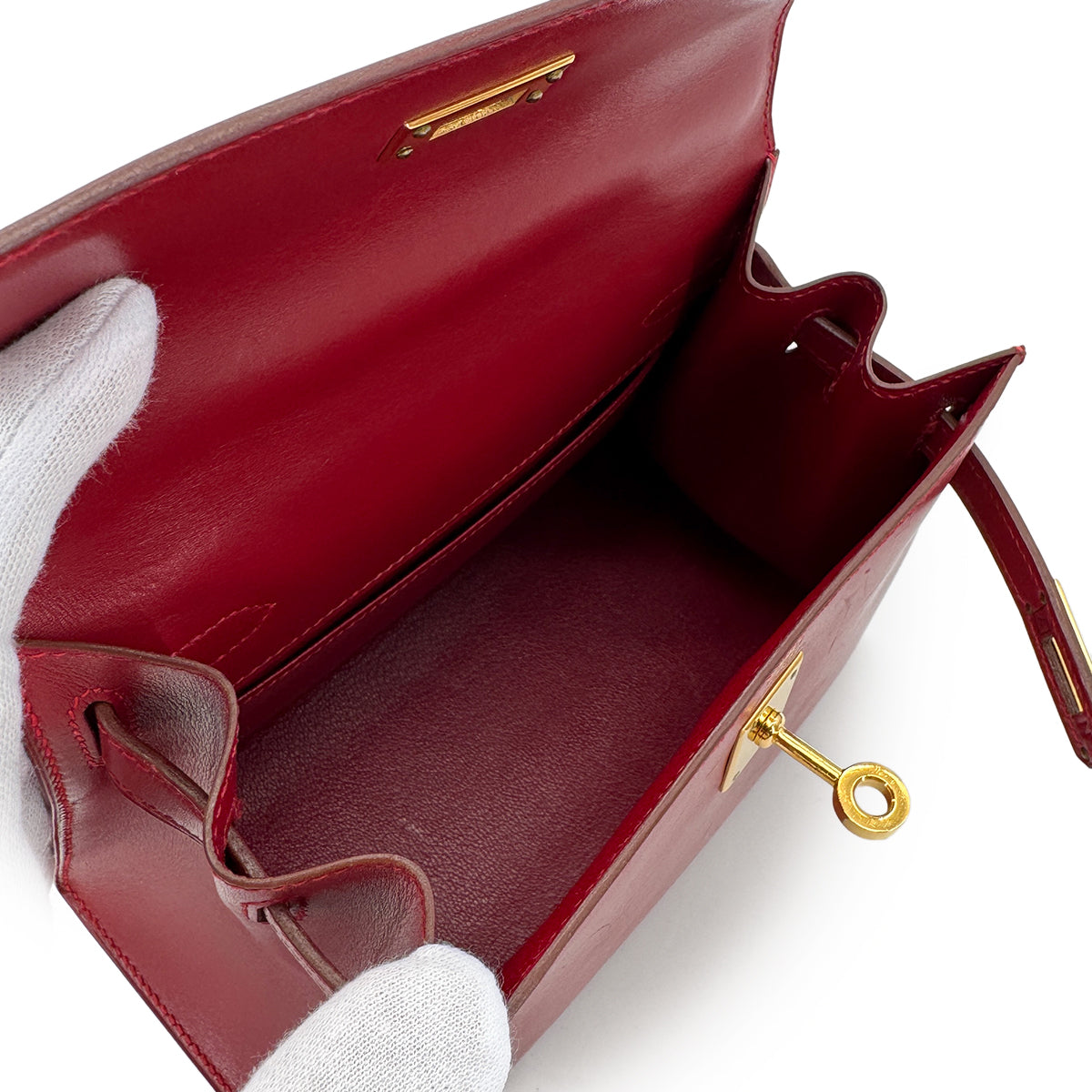 HERMES MINI KELLY 20 ROUGE VIF BOXCALF HAND SHOULDER BAG □A GHW 90280596