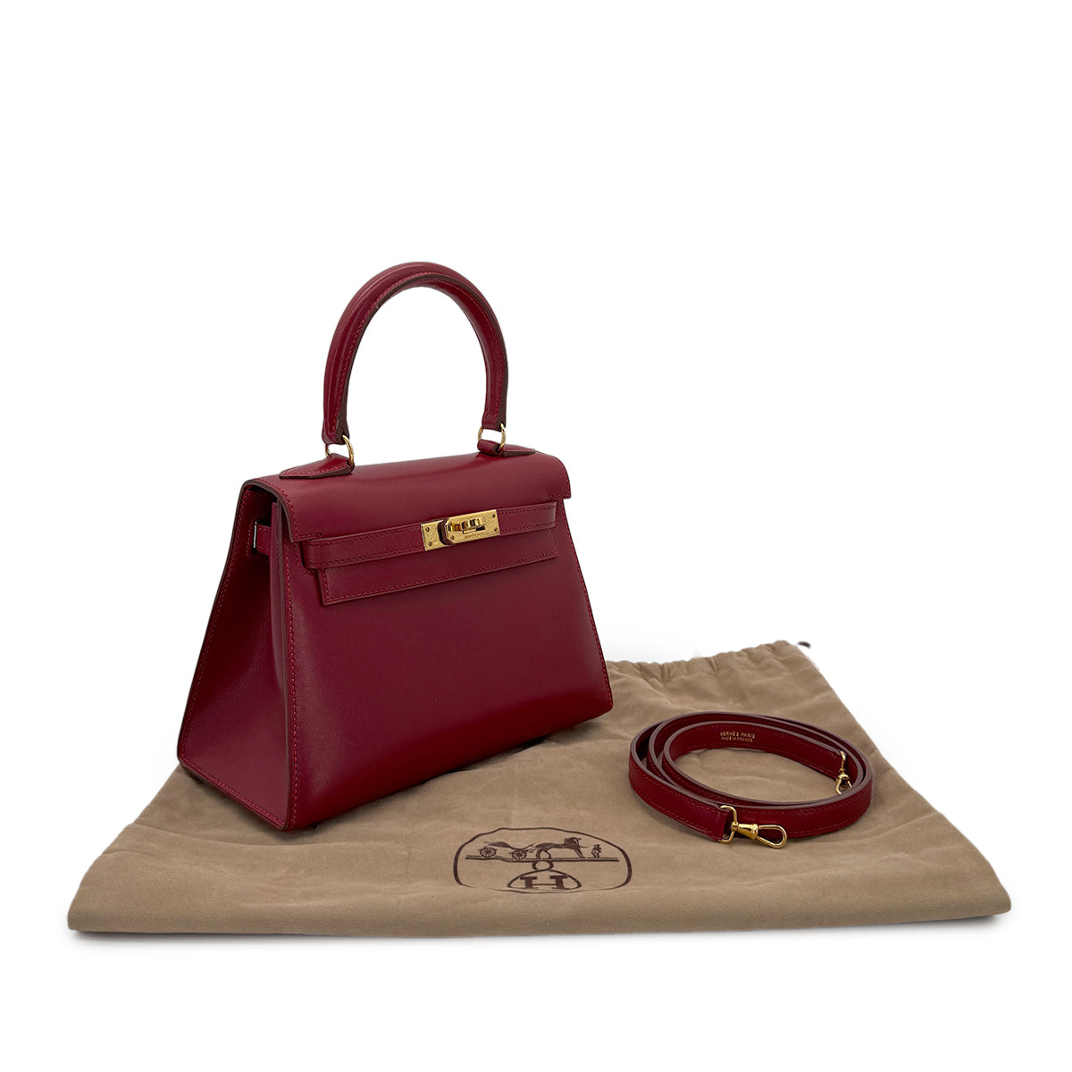 HERMES MINI KELLY 20 ROUGE VIF BOXCALF HAND SHOULDER BAG □A GHW 90280596