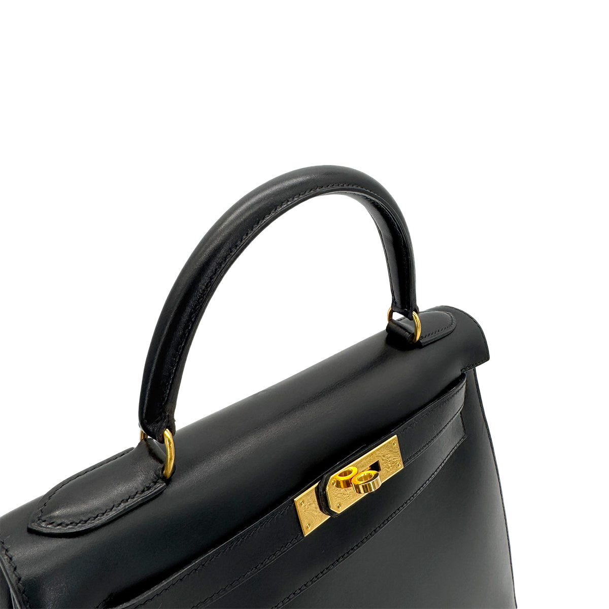 HERMES KELLY 28 SELLIER BLACK BOXCALF HAND SHOULDER BAG 〇Y GHW 90280600
