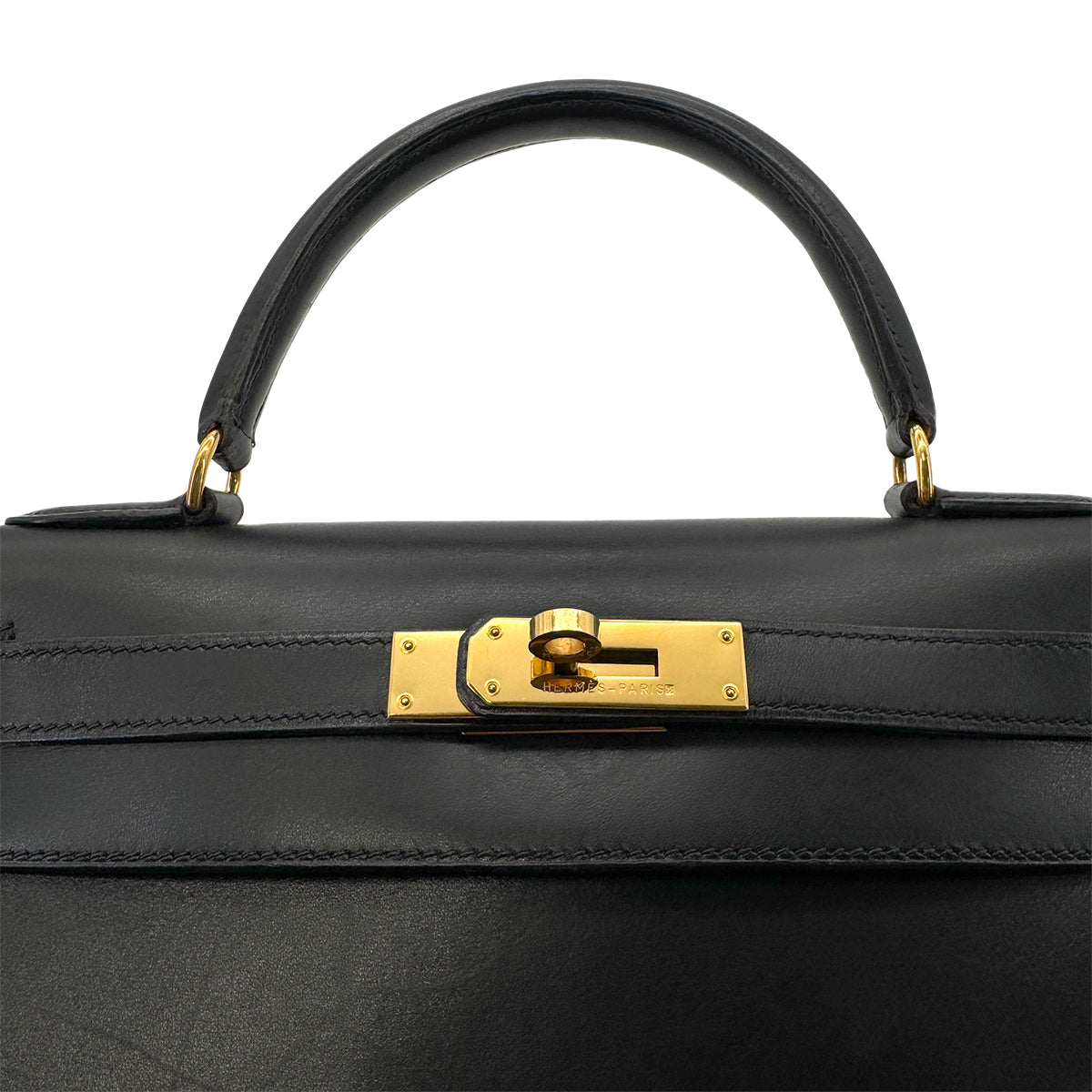 HERMES KELLY 28 SELLIER BLACK BOXCALF HAND SHOULDER BAG 〇Y GHW 90280600