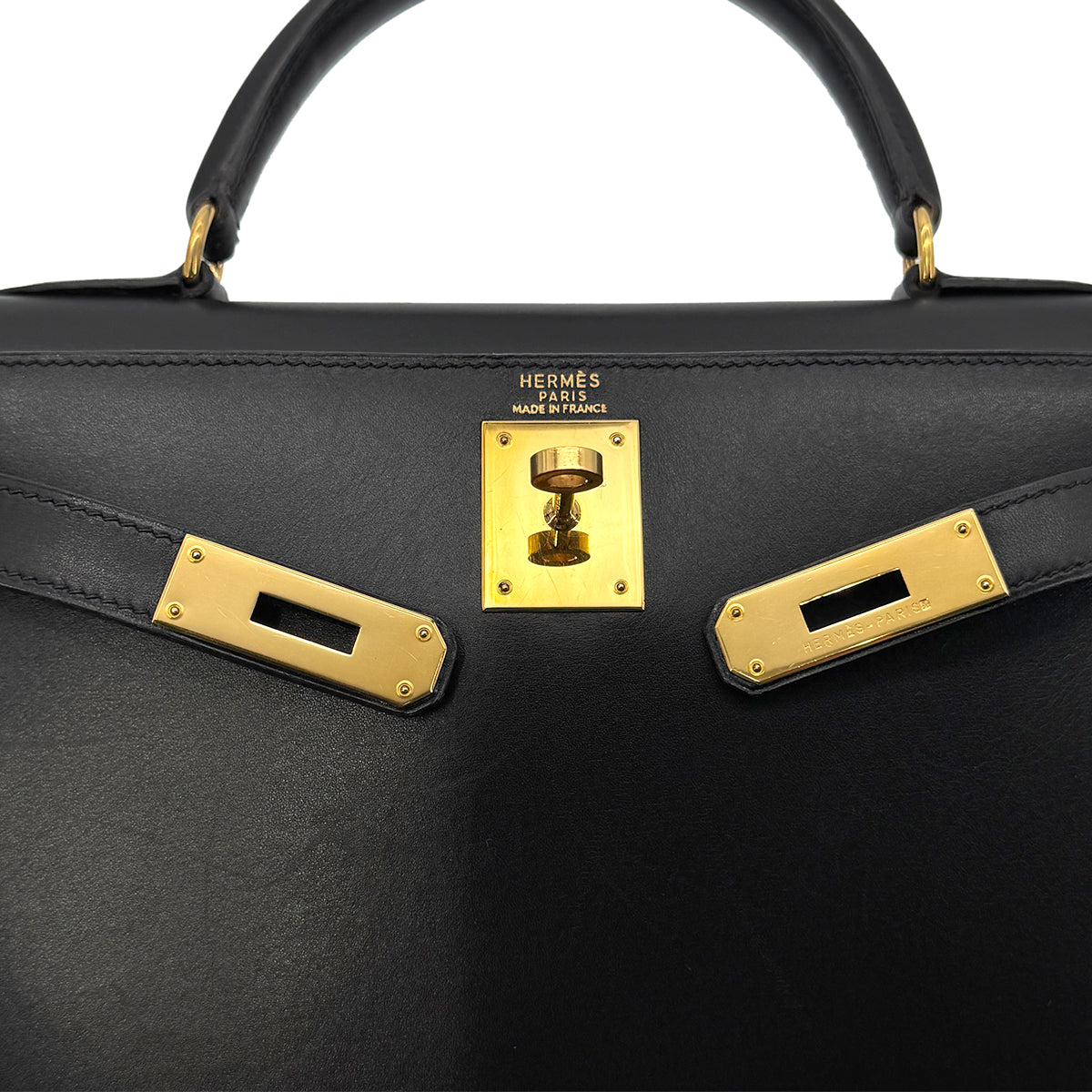 HERMES KELLY 28 SELLIER BLACK BOXCALF HAND SHOULDER BAG 〇Y GHW 90280600