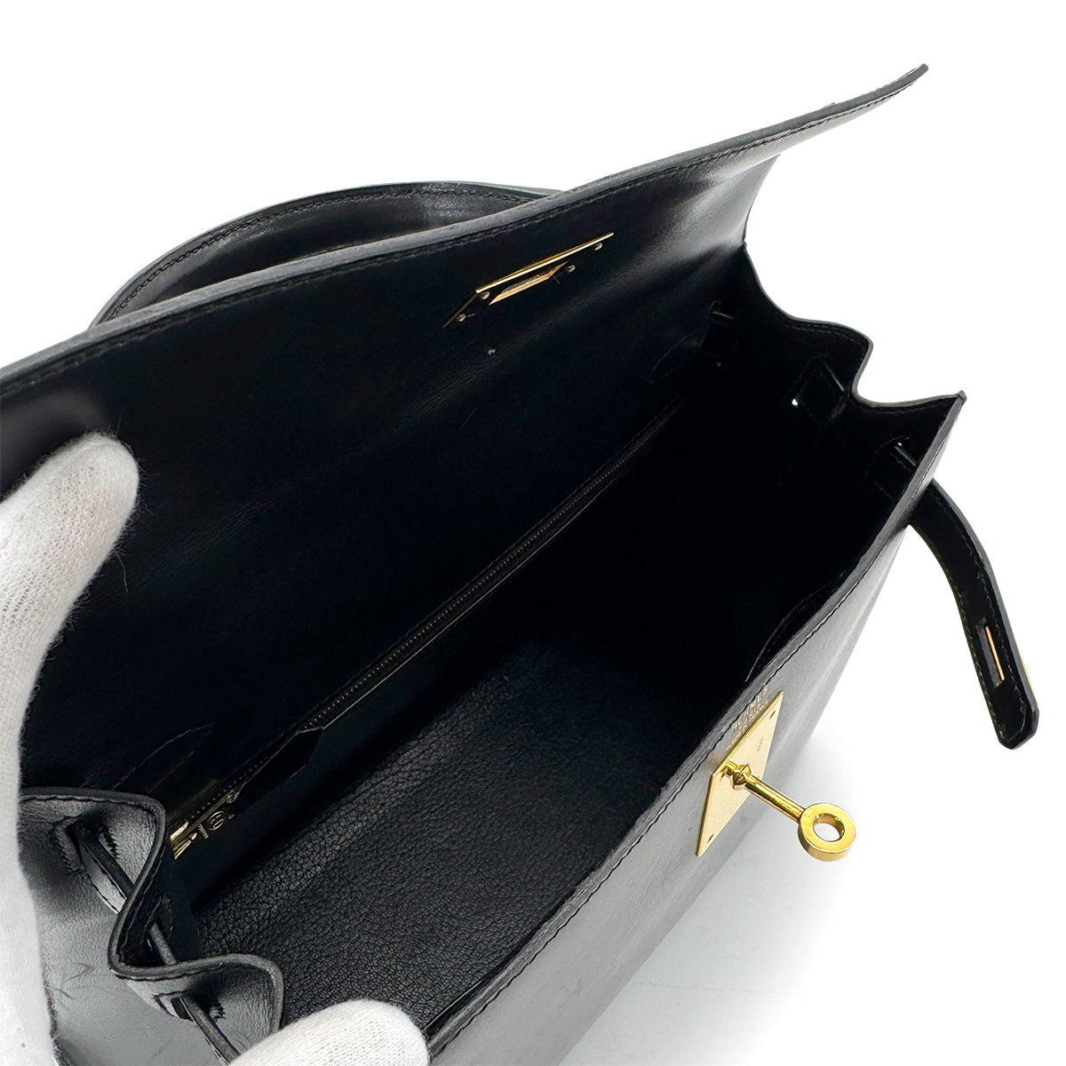 HERMES KELLY 28 SELLIER BLACK BOXCALF HAND SHOULDER BAG 〇Y GHW 90280600