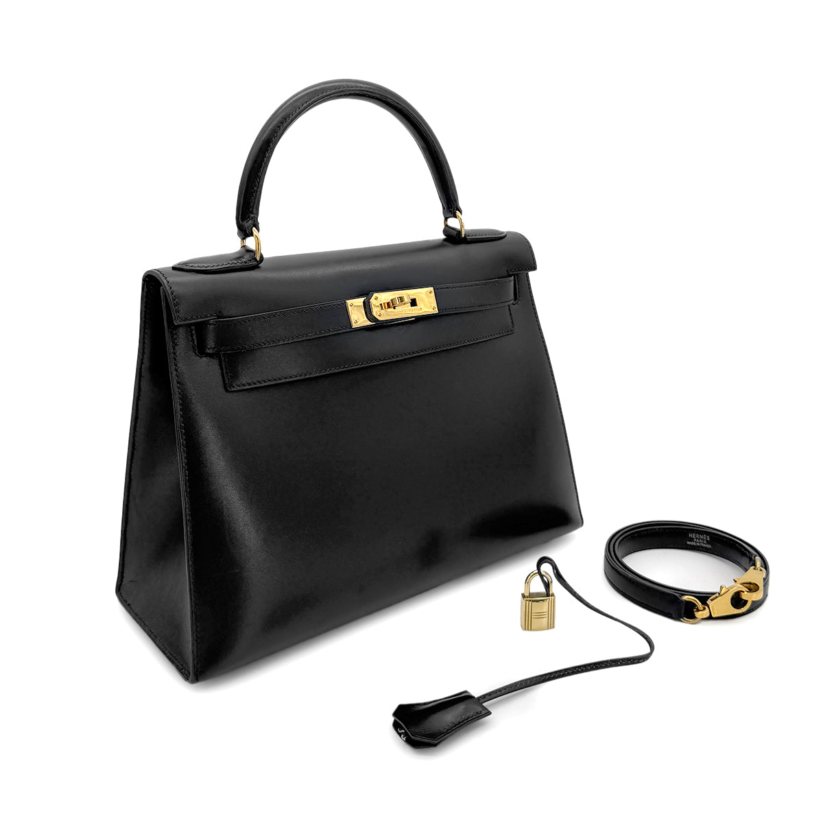 HERMES KELLY 28 SELLIER BLACK BOXCALF HAND SHOULDER BAG 〇Y GHW 90280600