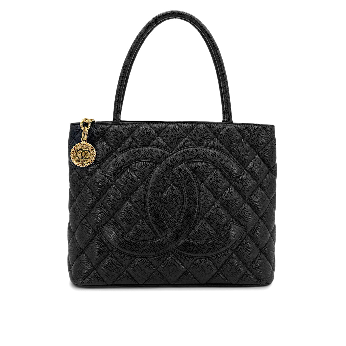 CHANEL VINTAGE MEDALLION TOTE BAG BLACK CAVIAR SKIN 90280604