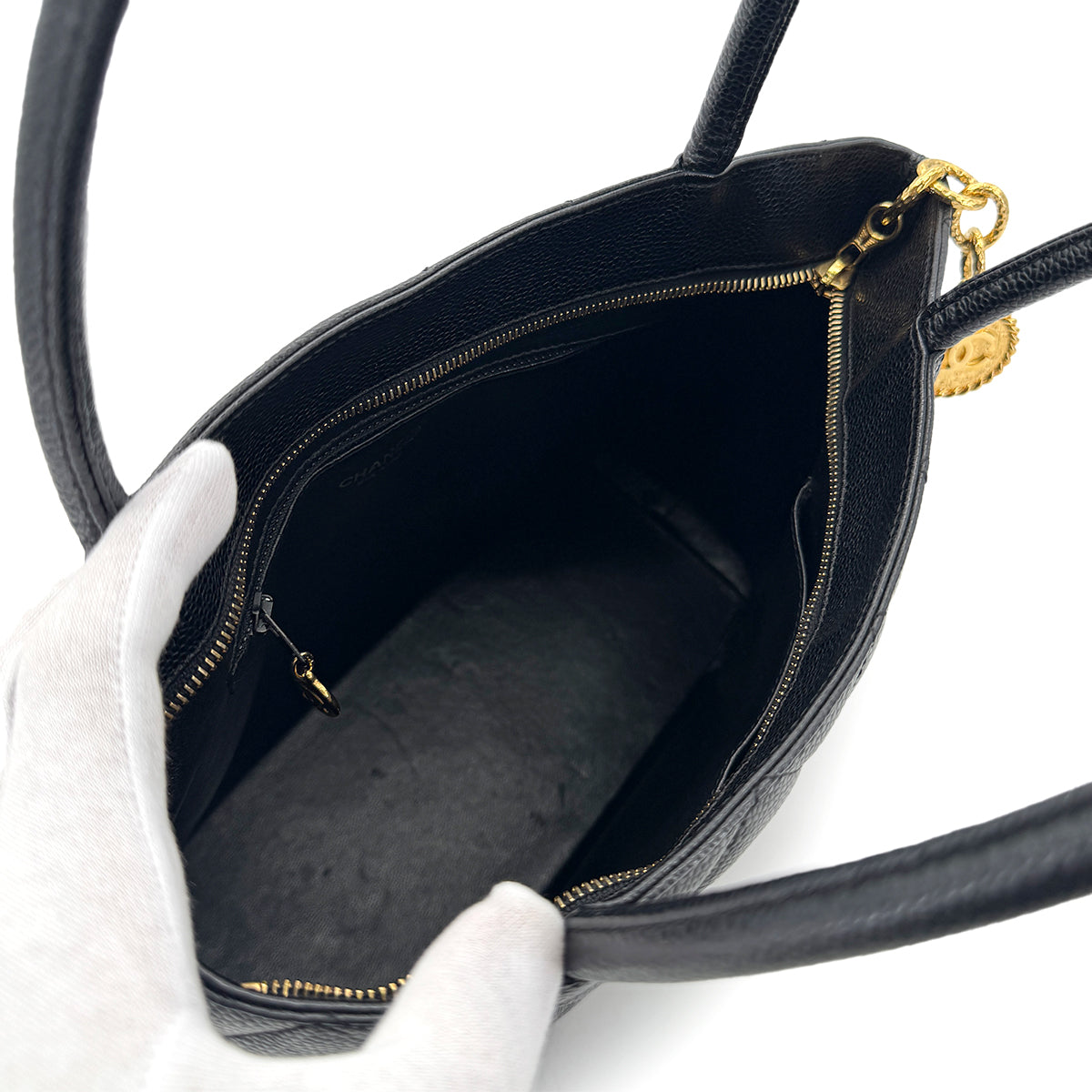 CHANEL VINTAGE MEDALLION TOTE BAG BLACK CAVIAR SKIN 90280604