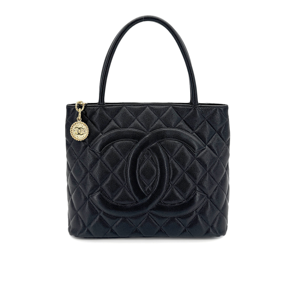 CHANEL VINTAGE MEDALLION TOTE BAG BLACK CAVIAR SKIN 90280641