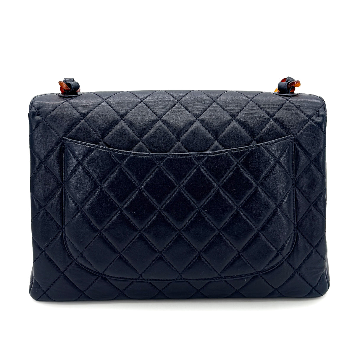 CHANEL VINTAGE MATELASSE TORTOISESHELL CHAIN SHOULDER BAG NAVY LAMB SKIN 90280642