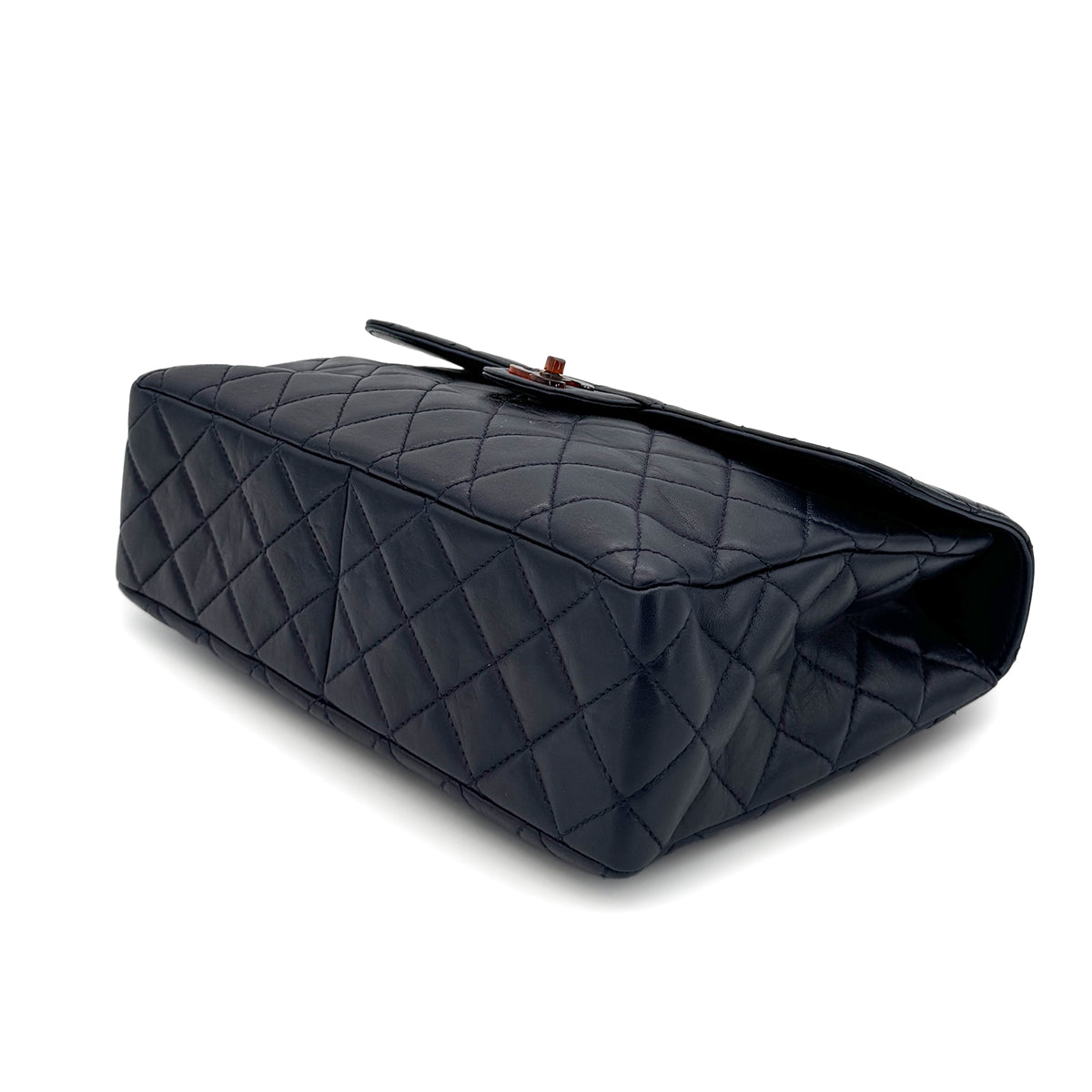 CHANEL VINTAGE MATELASSE TORTOISESHELL CHAIN SHOULDER BAG NAVY LAMB SKIN 90280642