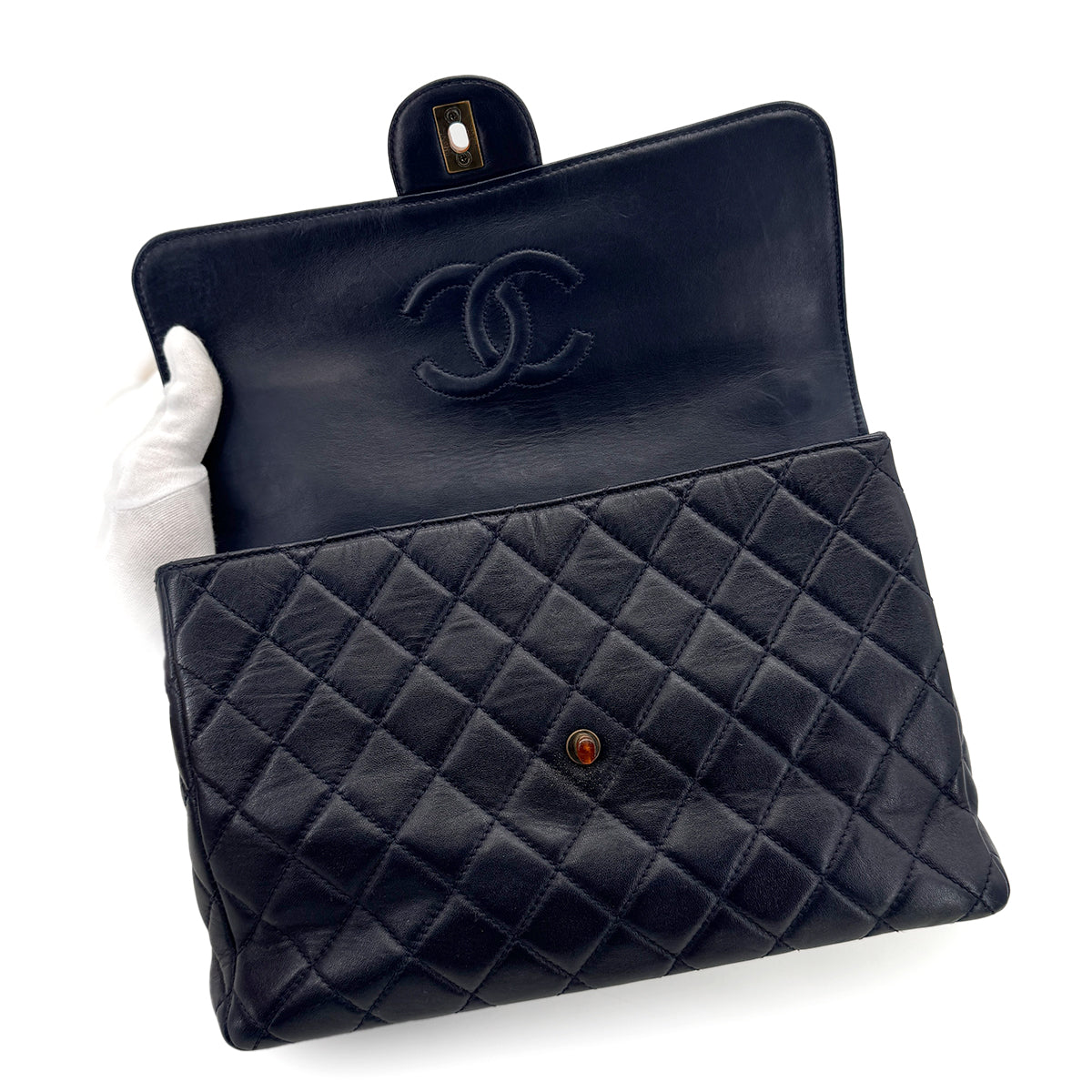 CHANEL VINTAGE MATELASSE TORTOISESHELL CHAIN SHOULDER BAG NAVY LAMB SKIN 90280642