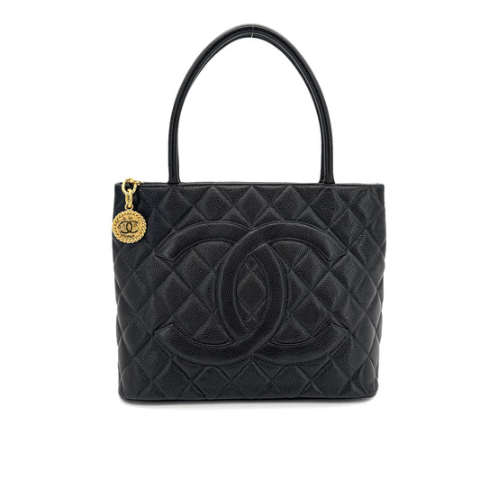 CHANEL VINTAGE MEDALLION TOTE BAG BLACK CAVIAR SKIN 90280643