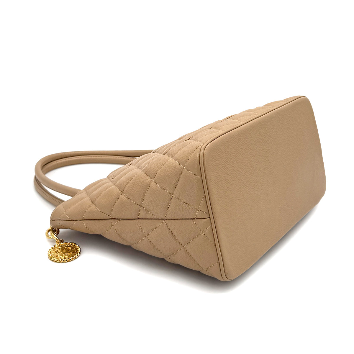 CHANEL VINTAGE MEDALLION TOTE BAG BEIGE CAVIAR SKIN 90280644