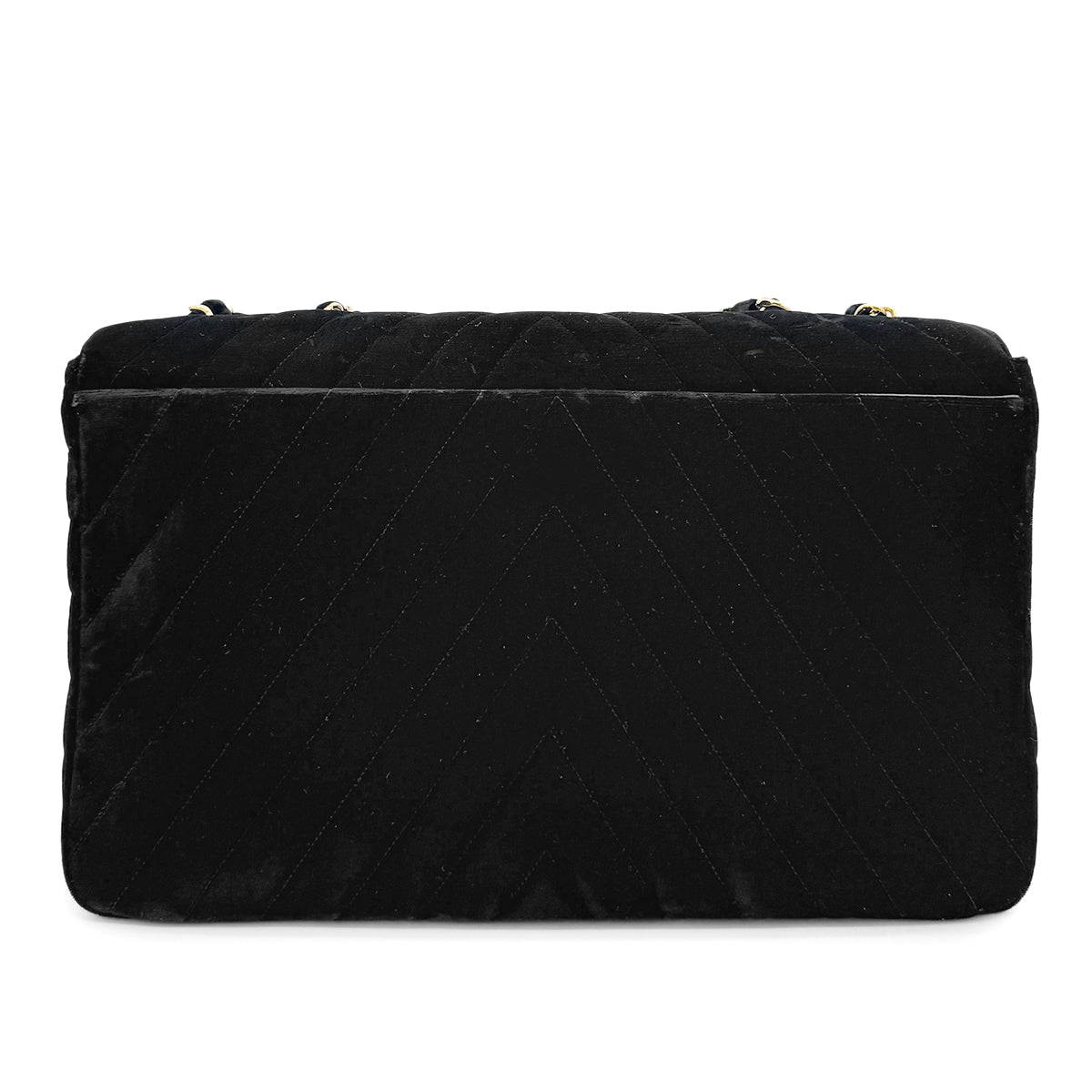 CHANEL VINTAGE CHEVRON CHAIN SHOULDER BAG BLACK VELOR 90280645