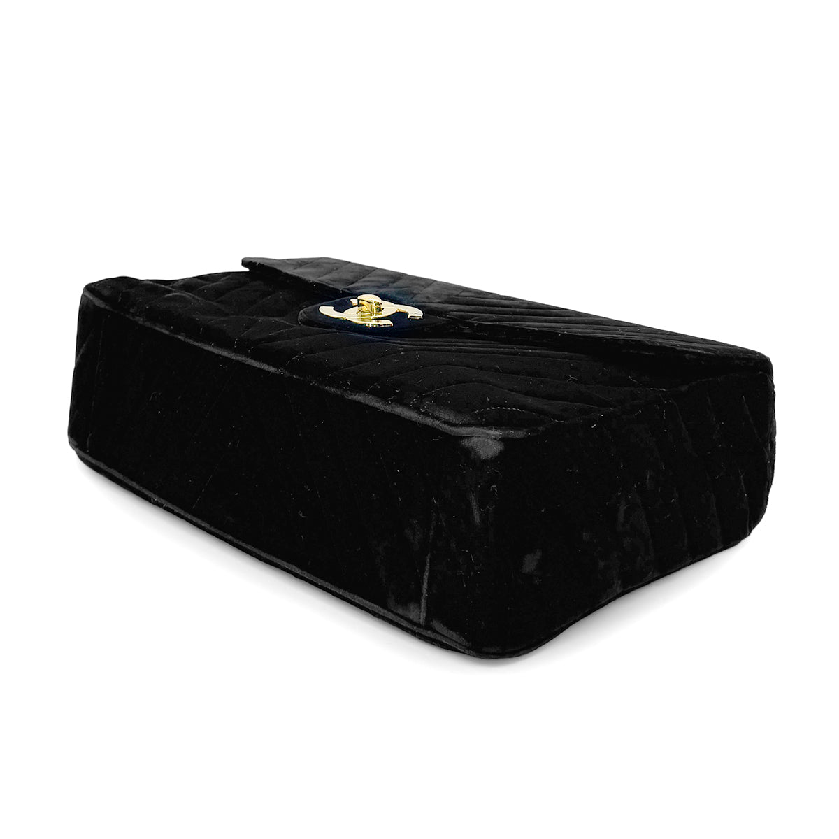 CHANEL VINTAGE CHEVRON CHAIN SHOULDER BAG BLACK VELOR 90280645