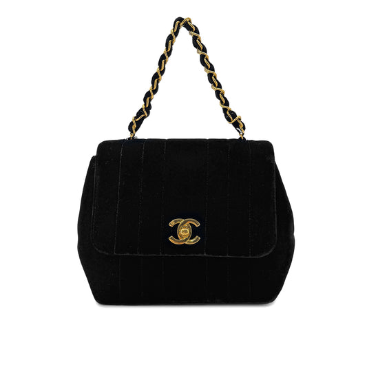 CHANEL VINTAGE DOUBLE CHAIN HAND BAG BLACK VELOUR 90280646
