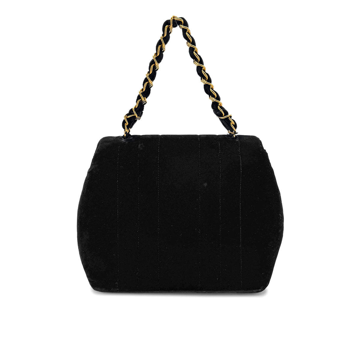 CHANEL VINTAGE DOUBLE CHAIN HAND BAG BLACK VELOUR 90280646
