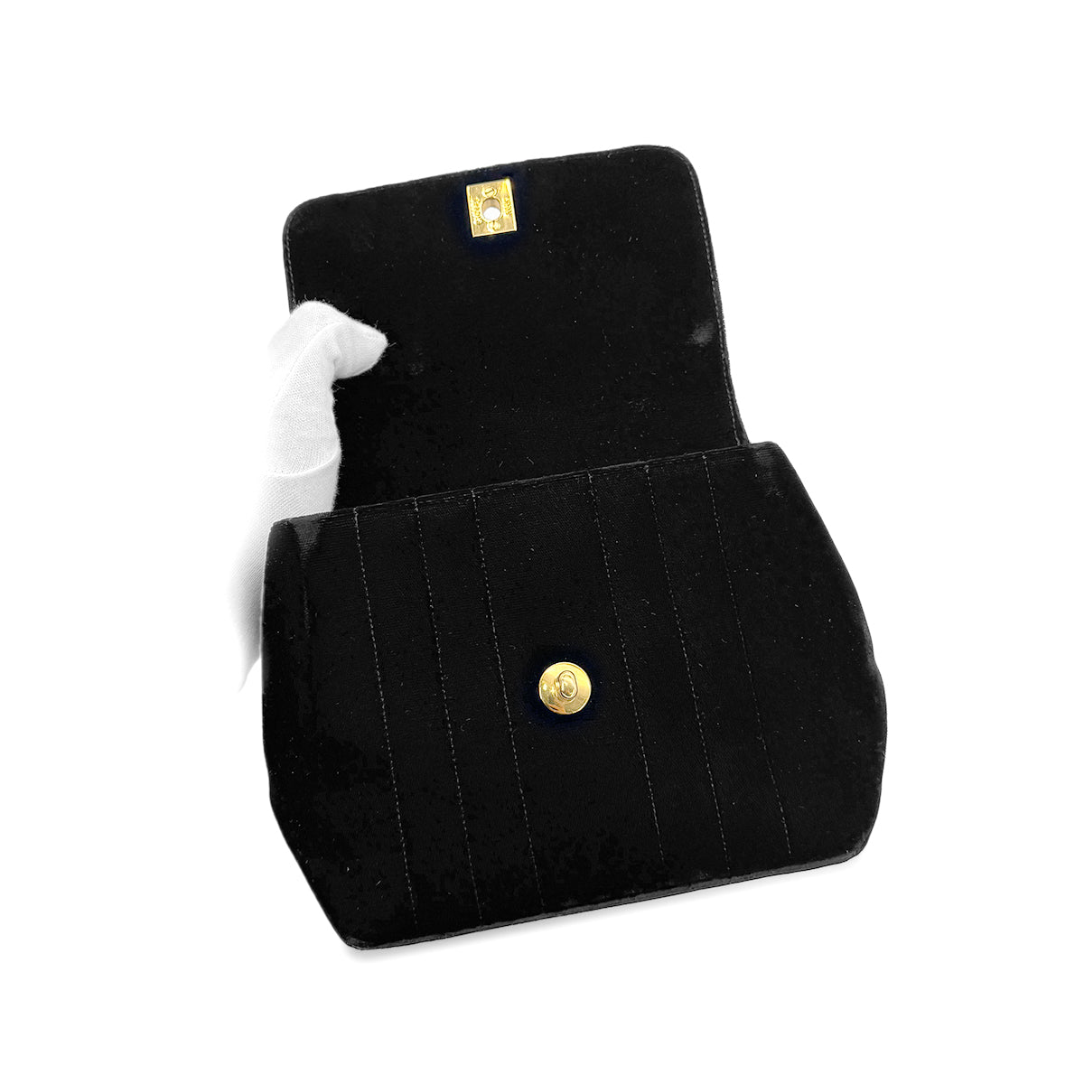 CHANEL VINTAGE DOUBLE CHAIN HAND BAG BLACK VELOUR 90280646