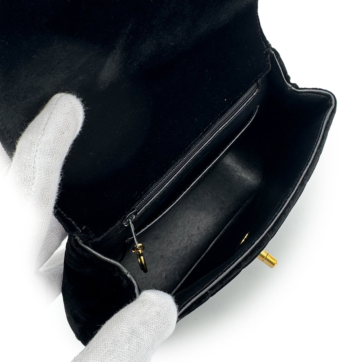 CHANEL VINTAGE DOUBLE CHAIN HAND BAG BLACK VELOUR 90280646