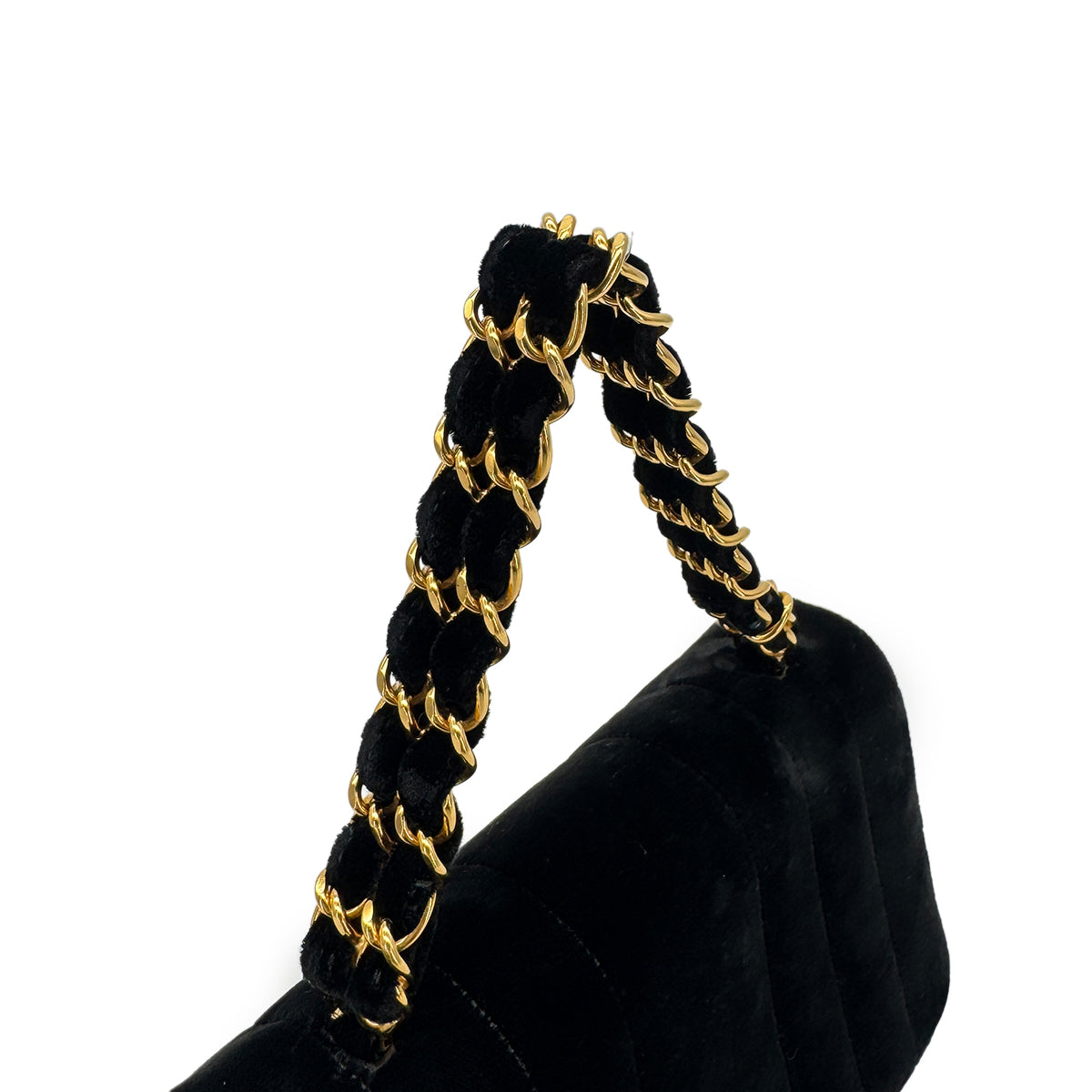 CHANEL VINTAGE DOUBLE CHAIN HAND BAG BLACK VELOUR 90280646