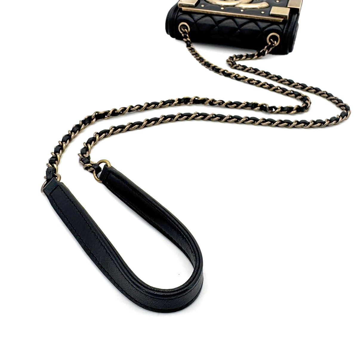 CHANEL BOY CHANEL MINI CHAIN SHOULDER BAG BLACK LEATHER 90280647