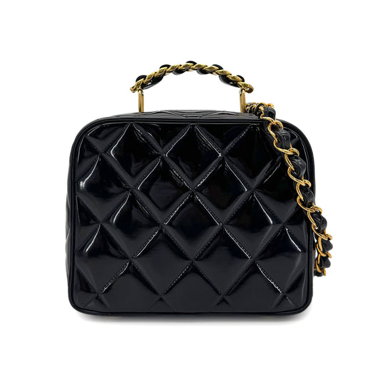 CHANEL VINTAGE VANITY CHAIN SHOULDER BAG BLACK ENAMEL 90280648