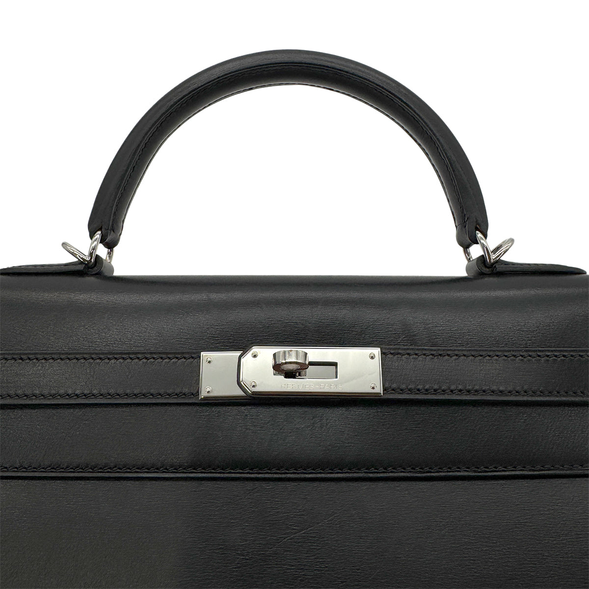 HERMES KELLY 32 SELLIER BLACK BOXCALF HAND SHOULDER BAG □J SHW 90280679