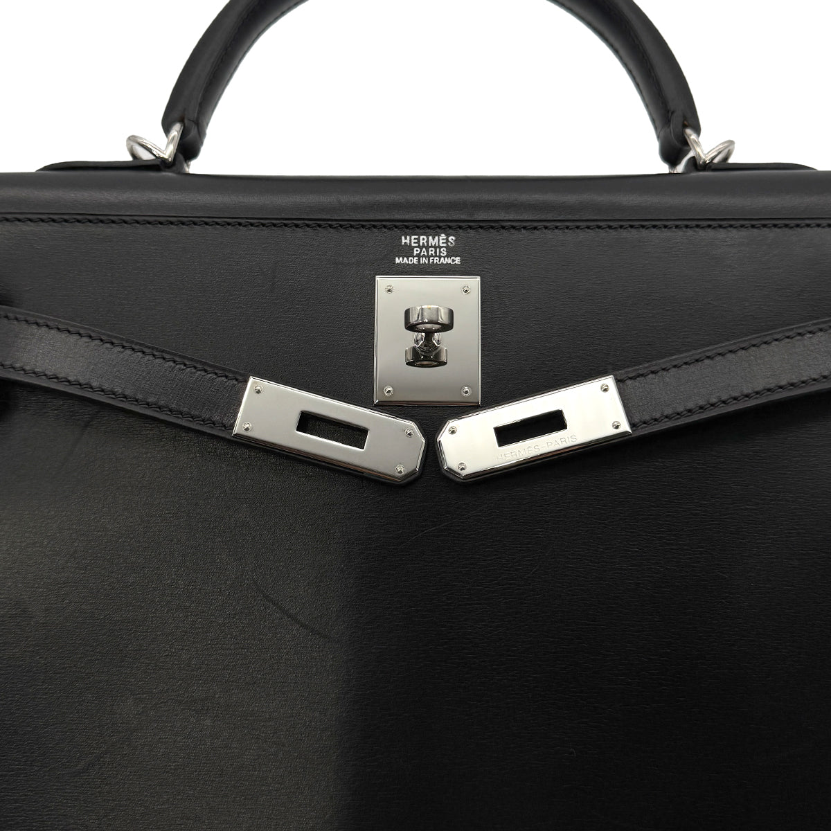 HERMES KELLY 32 SELLIER BLACK BOXCALF HAND SHOULDER BAG □J SHW 90280679