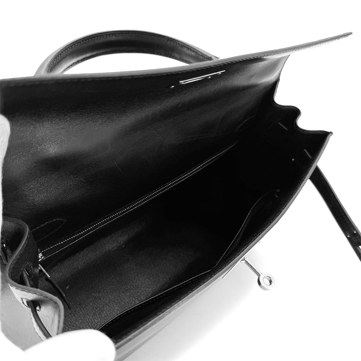 HERMES KELLY 32 SELLIER BLACK BOXCALF HAND SHOULDER BAG □J SHW 90280679