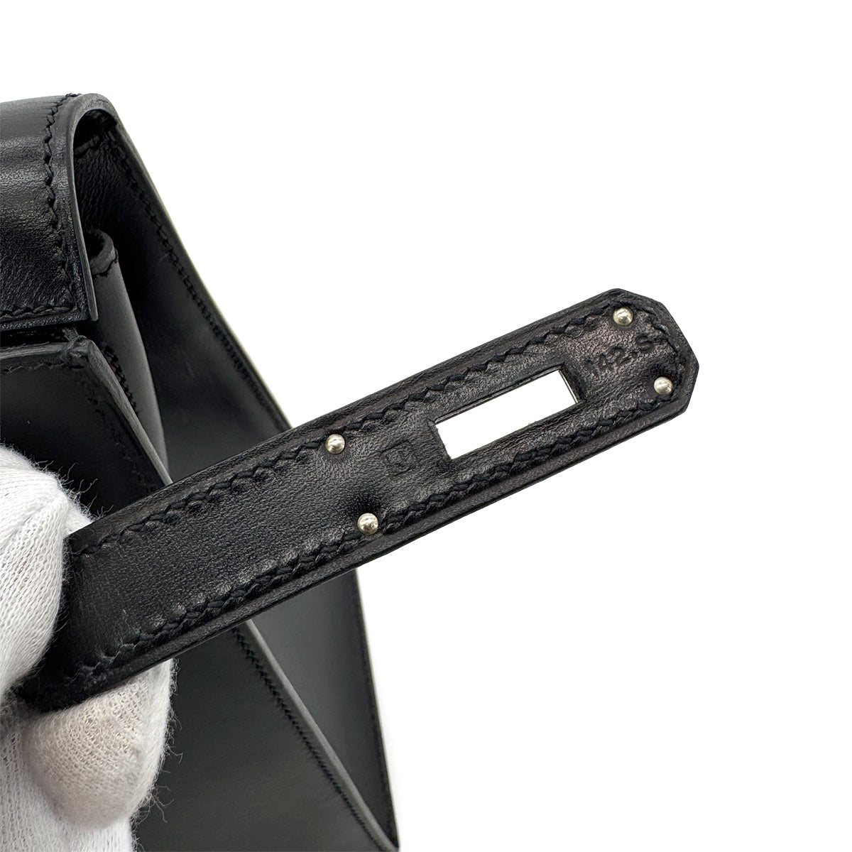 HERMES KELLY 32 SELLIER BLACK BOXCALF HAND SHOULDER BAG □J SHW 90280679