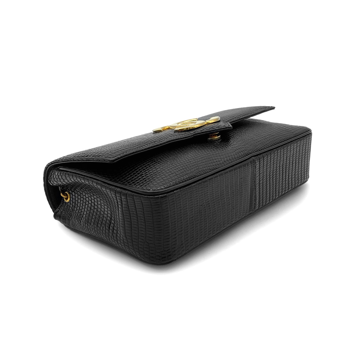 CHANEL VINTAGE BIG COCO CHAIN SHOULDER BAG BLACK LIZARD 90280696