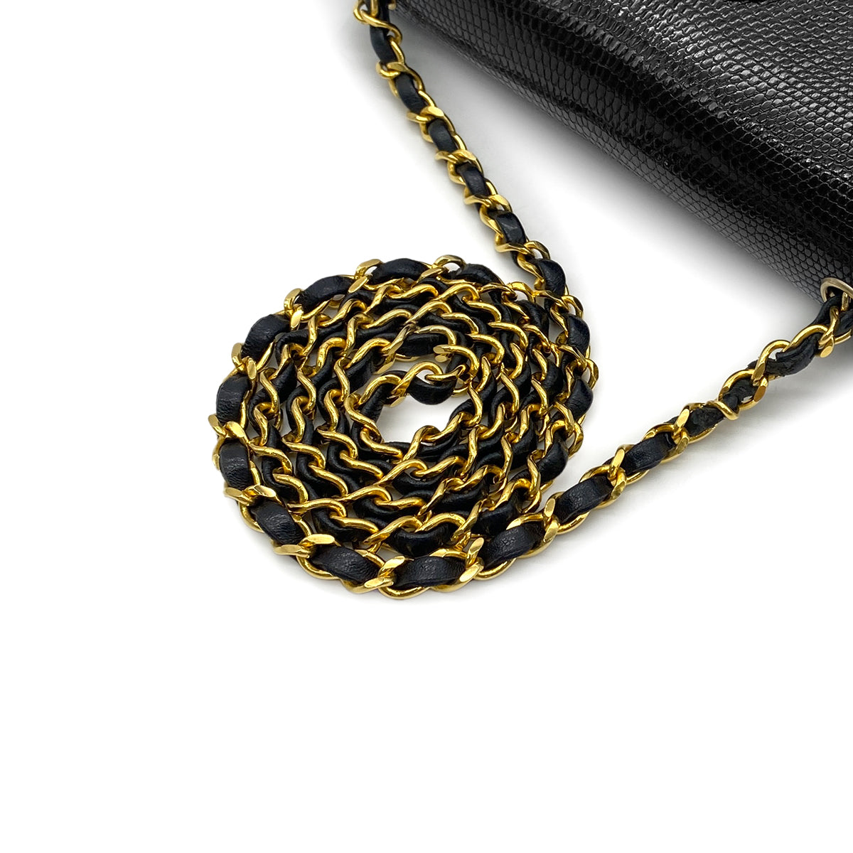 CHANEL VINTAGE BIG COCO CHAIN SHOULDER BAG BLACK LIZARD 90280696