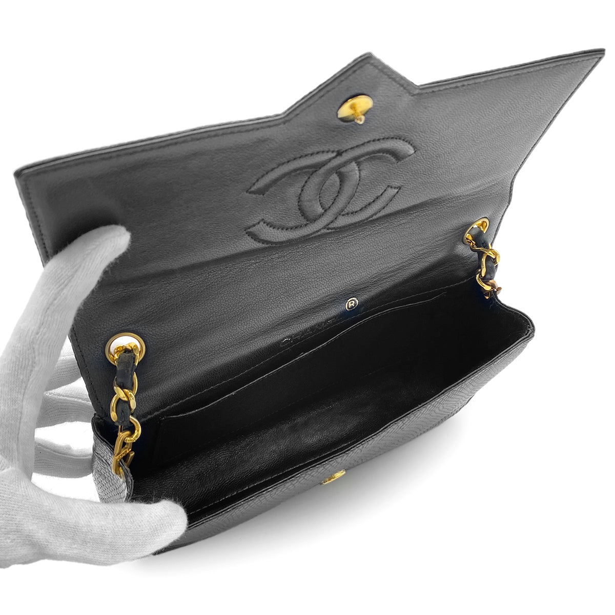 CHANEL VINTAGE BIG COCO CHAIN SHOULDER BAG BLACK LIZARD 90280696