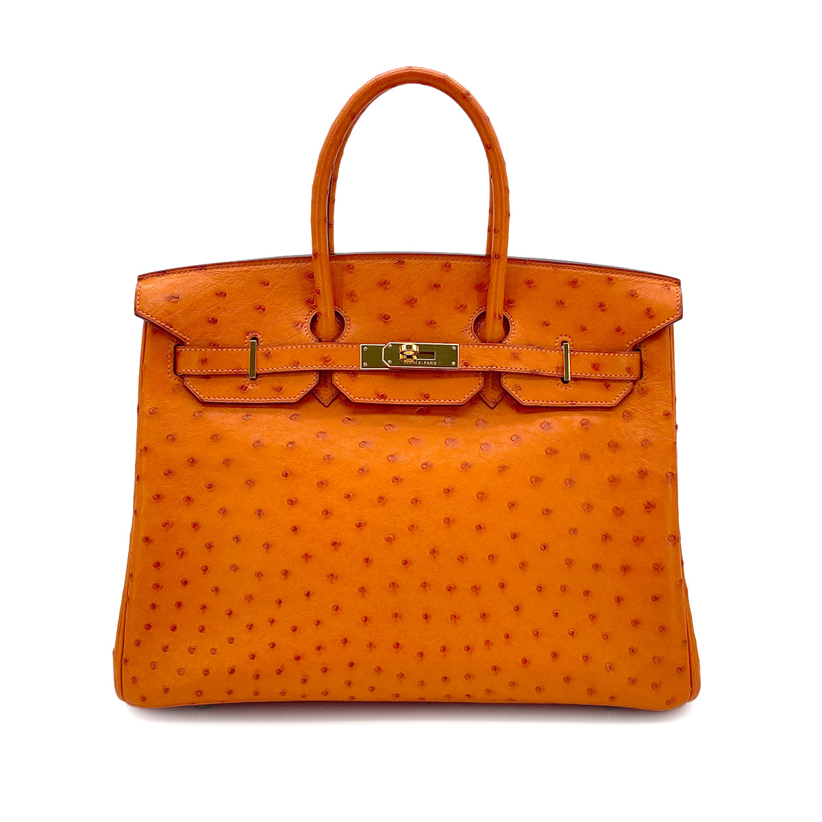 HERMES BIRKIN 35 TANGERINE OSTRICH HAND BAG □H GHW 90280697